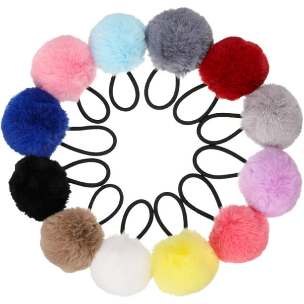 Khum Wieng Kham Womens Ponytail Holder Colorful Hair Accessories with Pretty Pom Poms 